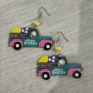 Wooden happy Easter earrings